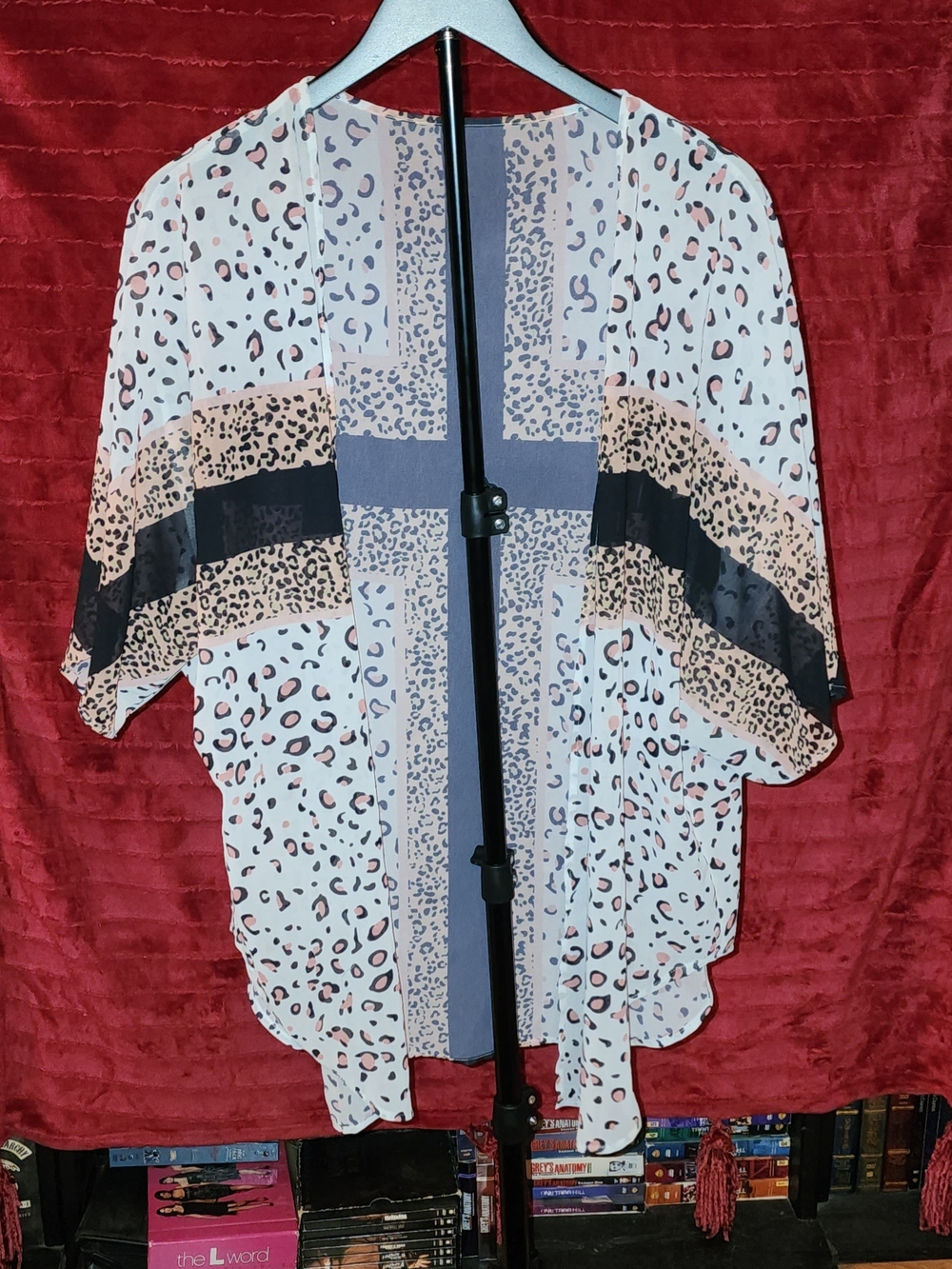 Lightweight Leopard Print Kimono Cardigan - White, Black, Pink & Tan